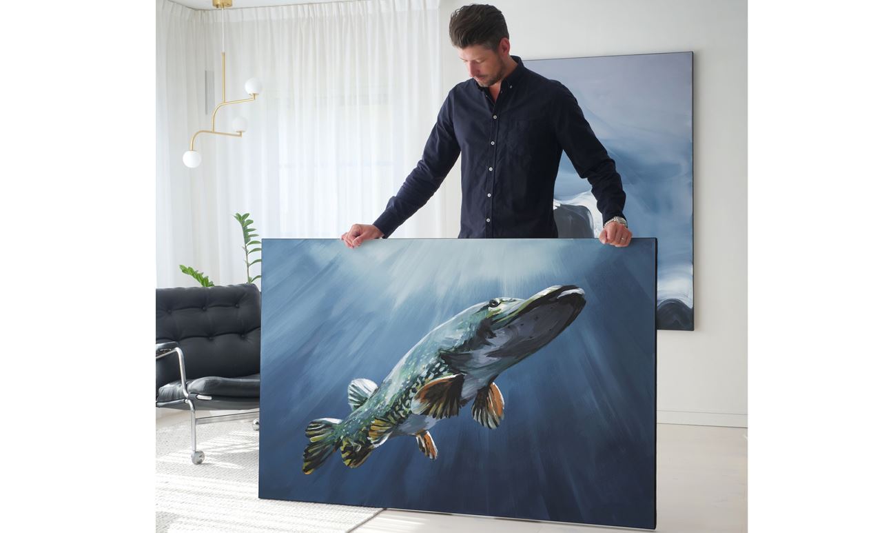 Picture of WORK OF ART - Original Painting by Tomas Hammar "Pike before the Bite" 100x150cm